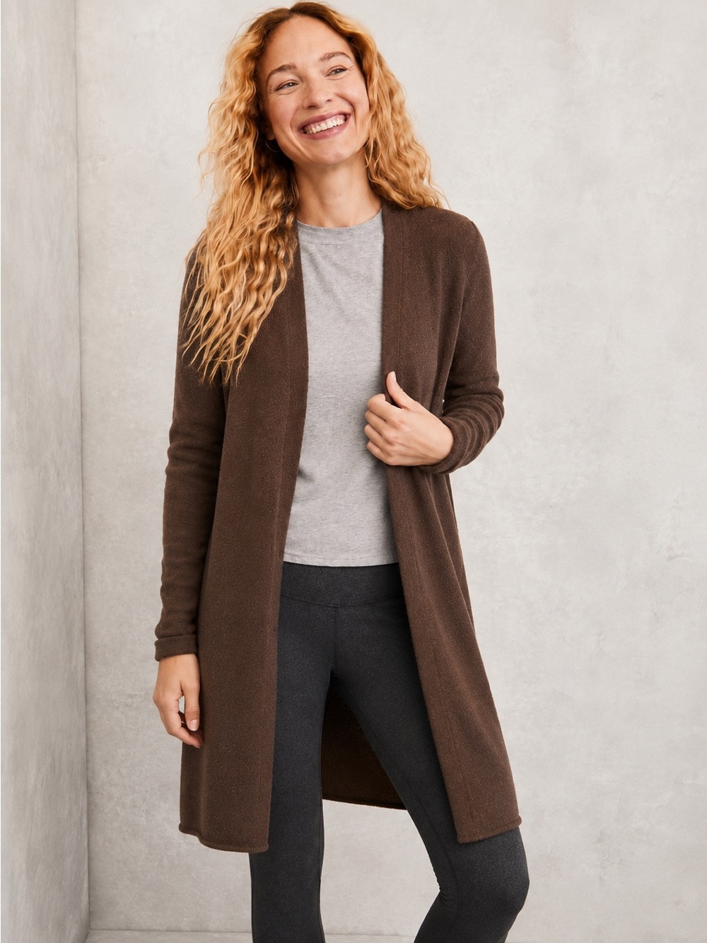 Garnet Hill 100% Cashmere Long Button Front Cardigan Brown Women Size L